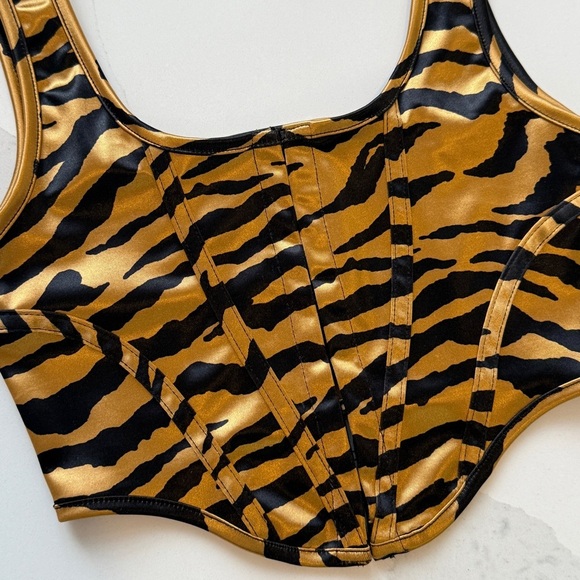 Motel Urban Outfitters Metallic Gold Tiger Stripe Bustier Tank Top XS - Picture 2 of 8